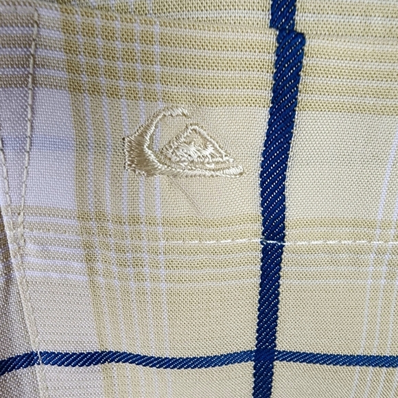 Quicksilver Plaid Button Front Shirt Short Sleeve Yellow Navy White Size XL - Picture 6 of 16